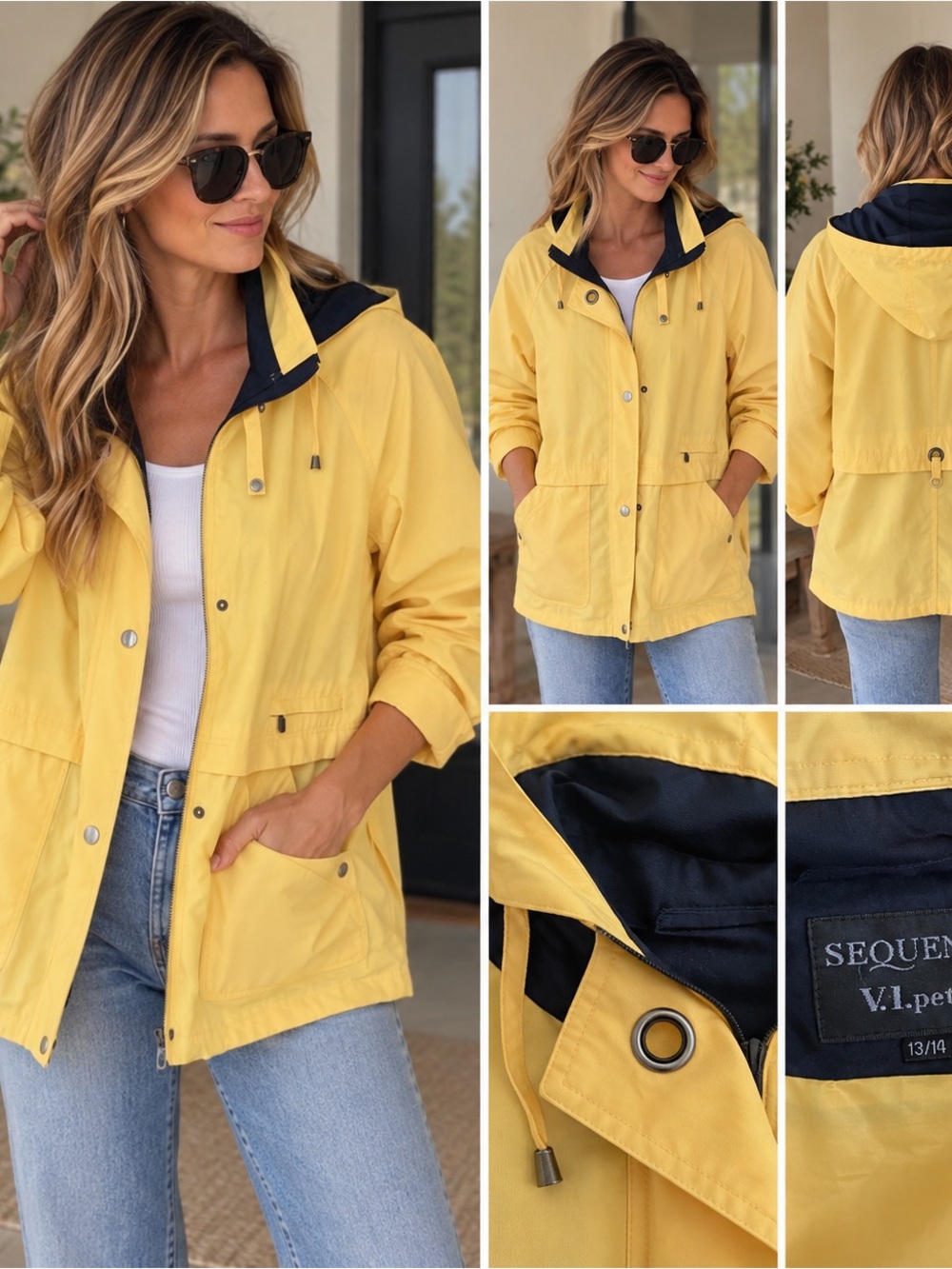 Vintage Yellow Hooded Jacket Sequence V.I. Petite 13/14